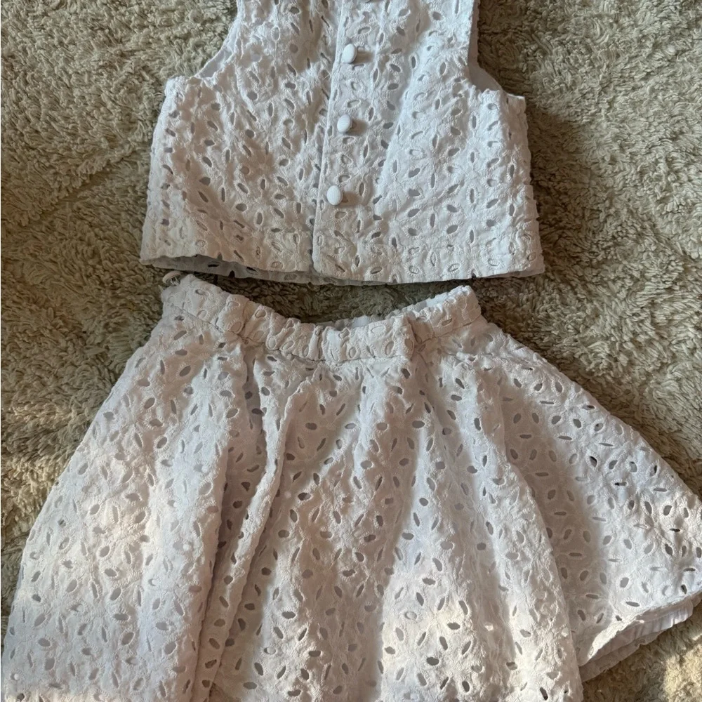 Polo by Ralph Lauren White Eyelet Crop Top and Skirt Set